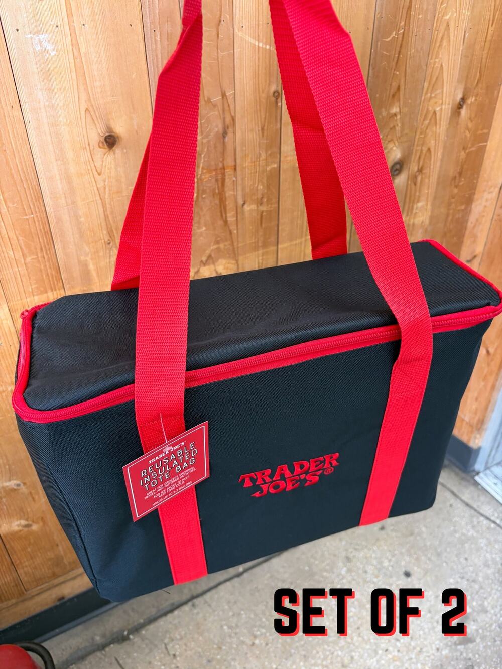 Set of 2 — Trader Joe’s Large Reusable Insulated Cooler Tote Bags — Black + Red!